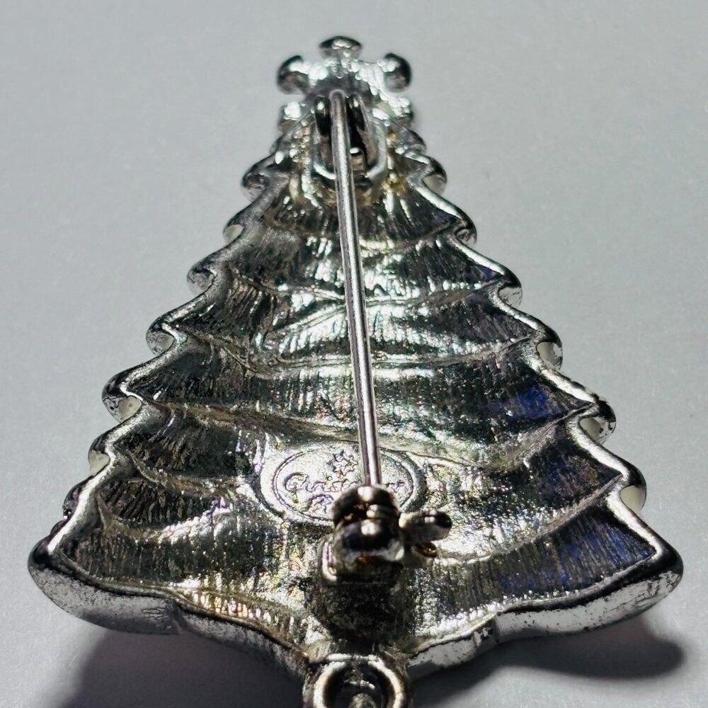 VINTAGE Christopher Radko Silver Tone Christmas Tree Brooch Dangle Snowflake - Picture 7 of 10